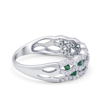 Half Eternity Wedding Ring Round Simulated Green Emerald CZ 925 Sterling Silver